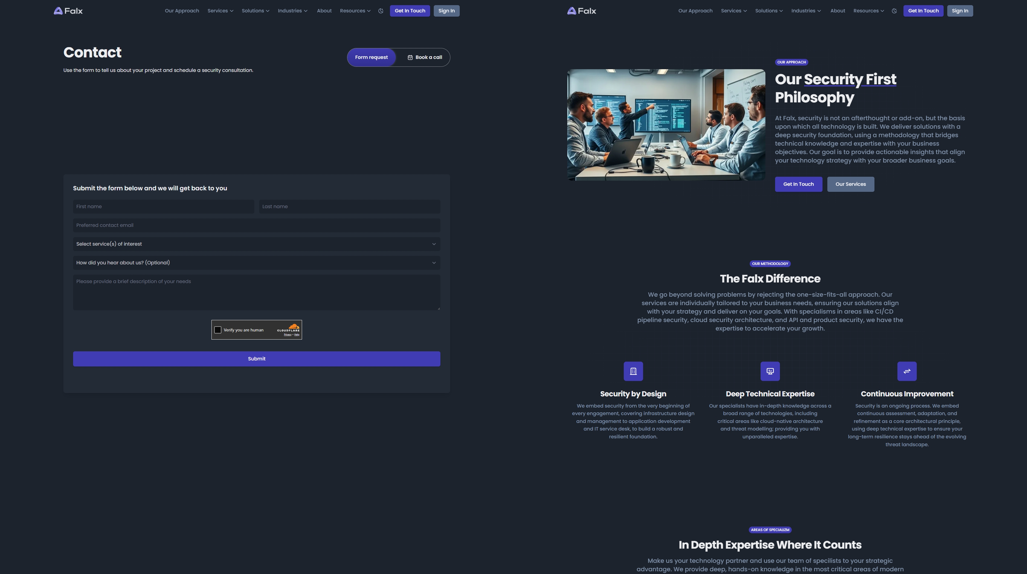 Falx contact and our-approach pages